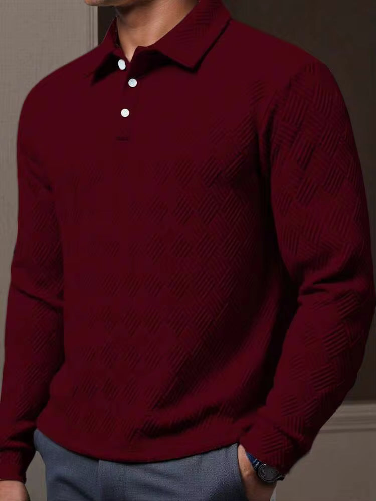Polo à manches longues en couleur unie avec col boutonné