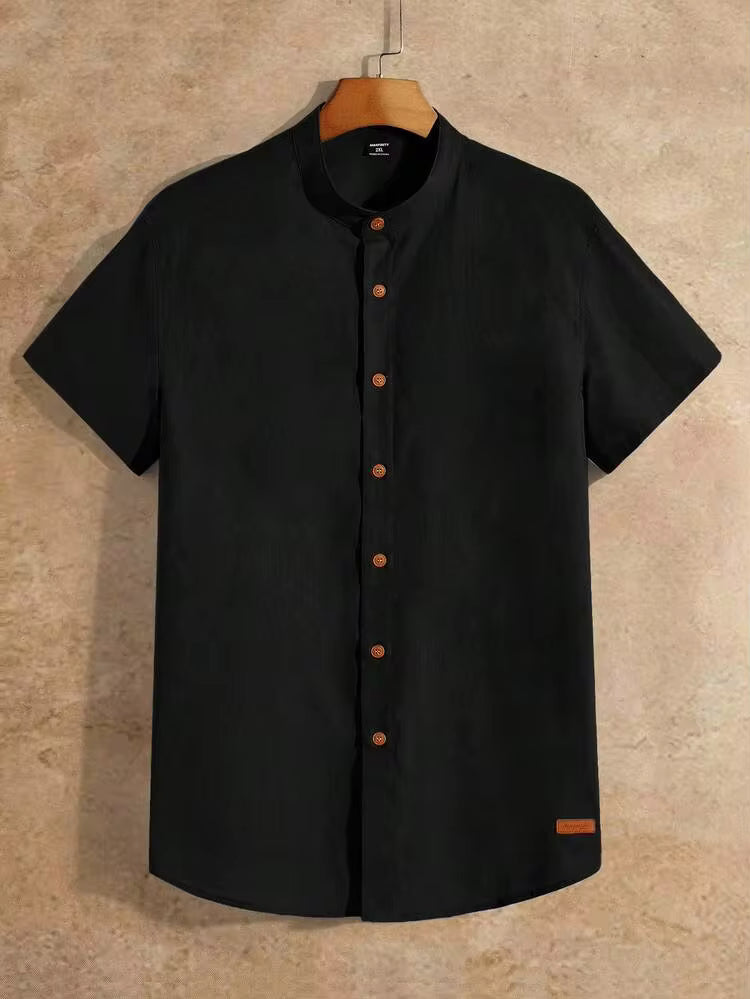 Chemise décontractée à col mandarin pour hommes